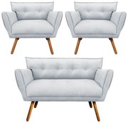 Kit 1 Namoradeira 2 Lugares e 2 Poltronas Anitta Suede Pés Palito Castanho - D'Rossi - Cinza