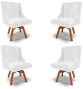 Kit 4 Cadeiras Decorativas Sala de Jantar Base Giratória de Madeira Firenze PU Branco Brilho/Natural G19 - Gran Belo
