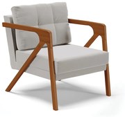 Poltrona Melissa Veludo Base de Madeira Castanho D03 - D'Rossi - Cinza