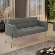 Sofá Namoradeira 2 Lugares Pé de Ferro Dourado Elisa Suede D03 - D'Rossi - Grafite