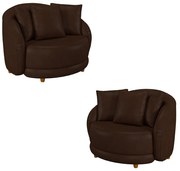 Kit 2 Poltronas Decorativas Base Fixa Galáxia com Almofadas PU Marrom G45 - Gran Belo