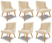 Kit 6 Cadeiras Decorativas Sala de Jantar Pés Palito de Madeira Firenze Suede Bege/Natural G19 - Gran Belo