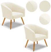 Poltrona Decorativa Pé Palito Castanho Kit 2 Stella Cotelê Ext/Veludo D03 - D'Rossi - Off White