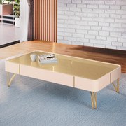 Mesa de Centro Decorativa Cadenza Pés de Aço MDP/MDF Off White/Champagne G26 - HB Móveis