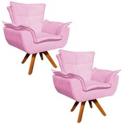 Poltrona Sala de Estar Giratória MM30 Kit 2 Opalla Suede - Rosa Bebê