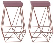 Kit 2 Banqueta Decorativa Kathy Base Bronze Veludo Rosê G41 - Gran Belo