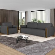 Sofá Decorativo 3 Lugares 223cm Maceió Linho Chumbo G45 - Gran Belo