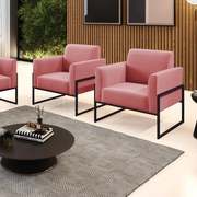 Kit 2 Poltronas Base Industrial Alta Preto Marisa Suede - Rose