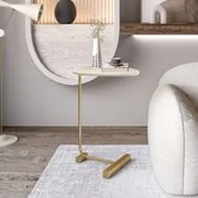 Mesa Lateral Apoio Para Sala Pé Metal Freya Off/Dourado E05 - Mpozenat