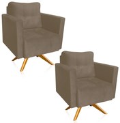 Kit 2 Poltronas Giratória Livia Suede Base de Madeira MA30 D01 - D'Rossi - Marrom Rato