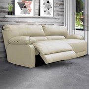 Sofá 3 Lugares Reclinável Elétrico Asmará 228cm Couro Off White G43 - Gran Belo