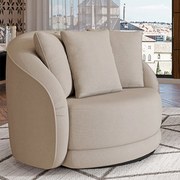 Poltrona Decorativa Base Giratória Galáxia com Almofadas Linho Off White G45 - Gran Belo