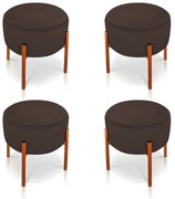 Kit 04 Puffs Iron Suede Base Metálica Cobre - Marrom