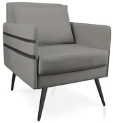 Poltrona Mari Suede com Tira Corano Preto Pés Palito de Ferro Preto - D'Rossi D03 - D'Rossi - Grafite