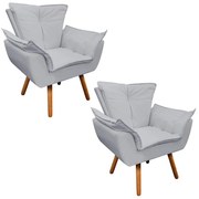 Poltrona Sala de Estar Pé Palito de Madeira Kit 2 Opala Corino - Cinza