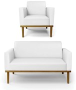 Sofá Namoradeira com Poltrona Base de Madeira Fixa Castanho Marisa Corino  D03 - DRossi - Branco