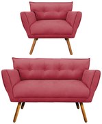 Kit 1 Namoradeira e 1 Poltrona Anitta Suede Pés Palito Castanho D03 - D'Rossi - Rose