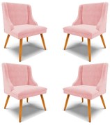 Kit 4 Cadeiras Decorativas Sala de Jantar Pés Palito de Madeira Firenze Suede Rosa Bebê/Natural G19 - Gran Belo