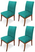 Conjunto 4 Cadeiras Raquel para Sala de Jantar Base de Eucalipto Suede Azul Tiffany