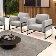 Kit 2 Poltronas Base Industrial Alta Preto Marisa Veludo - Cinza