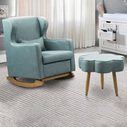 Poltrona de Amamentação Base Balanço e Puff Flower Linho E03 - D'Rossi - Azul