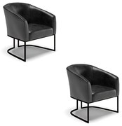 Poltrona Decorativa Industrial Preto Kit 2 Stella Sintético PU D03 - D'Rossi - Preto
