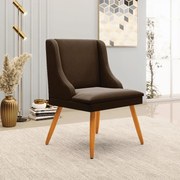 Poltrona Decorativa Pés Palito de Madeira Firenze Suede Marrom/Natural G19 - Gran Belo