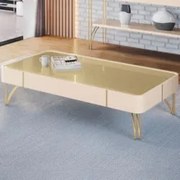 Mesa de Centro Para Sala Pés de Aço Cadenza Off/Champanhe - HB Móveis