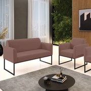 Sofá Namoradeira com Poltrona Base Industrial Preto Marisa Veludo   - Rose