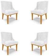 Kit 4 Cadeiras Decorativas Sala de Jantar Base Fixa de Madeira Firenze PU Branco Brilho/Castanho G19 - Gran Belo
