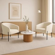 Poltrona Decorativa Pé de Ferro Preto Kit 2 Stella Cotelê Ext/Veludo D03 - D'Rossi - Off White