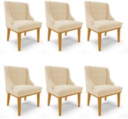 Kit 06 Cadeiras de Jantar Liz Suede Base Fixa Madeira Castanho D03 - D'Rossi - Bege