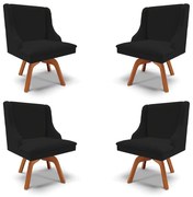 Kit 4 Cadeiras Decorativas Sala de Jantar Base Giratória de Madeira Firenze Linho Preto/Natural G19 - Gran Belo