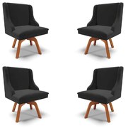 Kit 4 Cadeiras Decorativas Sala de Jantar Base Giratória de Madeira Firenze Veludo Preto/Natural G19 - Gran Belo