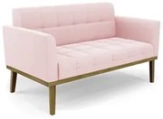 Sofá Namoradeira Base Madeira Castanho Ana Suede Rosa Bebê - Ibiza