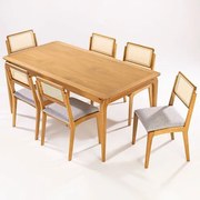 Conj Argos Mesa + 06 Cadeiras Tela Sextavada Verniz Mel - 72643 Sun House