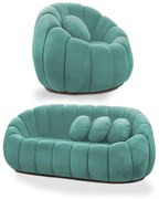 Sofá 2 Lugares com Poltrona Giratória Orgânica Cloud Bouclê E03 - D'Rossi - Azul Turquesa