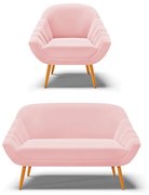 Kit 01 Namoradeira 02 Lugares e 01 Poltrona Giovana Suede Pés Palito Castanho - D'Rossi - Rosa Bebê