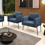 Poltrona Pé de Ferro Preto para Sala Kit 2 Marisa Suede D03 - D'Rossi - Azul Marinho
