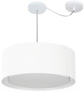 Lustre Pendente Cilíndrico Com Desvio Md-4314 Cúpula em Tecido 50x25cm Branco - Bivolt