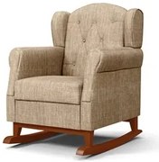 Poltrona de Amamentação Base Madeira Balanço Letícia Linho Bege Escuro