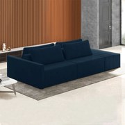 Sofá Ilha Modulado Milos 232cm Puff Lateral Veludo Azul Marinho G33 - Gran Belo