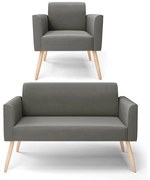 Sofá Namoradeira com Poltrona Pés Palito Natural Marisa Suede D03 - DRossi - Grafite