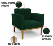 Poltrona Sala Base Madeira Fixa Castanho Kit 2 Elisa Bouclê D03 - D'Rossi  - Verde