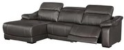 Sofá Andreas Reclinável 2 Lugares + Chaise Fixo Couro Preto 303cm - 69605 Sun House