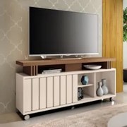 Rack Bancada de TV 50 Pol 136cm Briz Castanho/Off White - HB Móveis