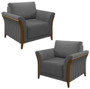 Kit 2 Poltronas Decorativas Sala de Estar 102cm Pés Madeira Roya Z32 L
