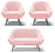 Kit 01 Namoradeira 02 Lugares e 02 Poltronas Giovana Suede Pés Palito De Ferro D03 - D'Rossi 



 - Rosa Bebê