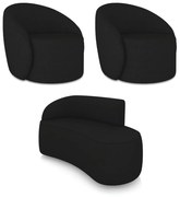 Sofá 2 Lugares Orgânico 140cm Morgan e 2 Poltronas Lua Linho - Preto