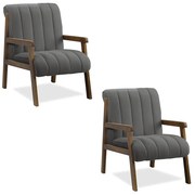 Poltrona Decorativa Sala Base de Madeira kit 2 Daline Bouclê E03 - D'Rossi - Cinza escuro